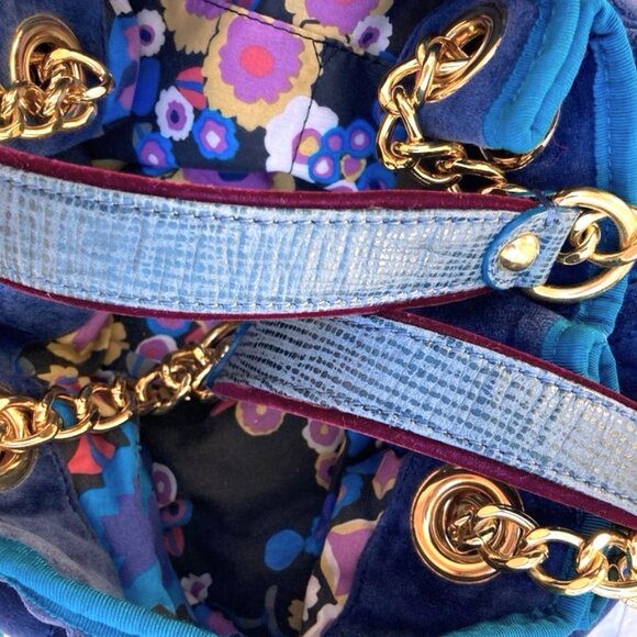 Gorgeous Vintage Y2K Juicy Couture Bag Dark Blue Velour Chain Strap Purse - Picture 5 of 8